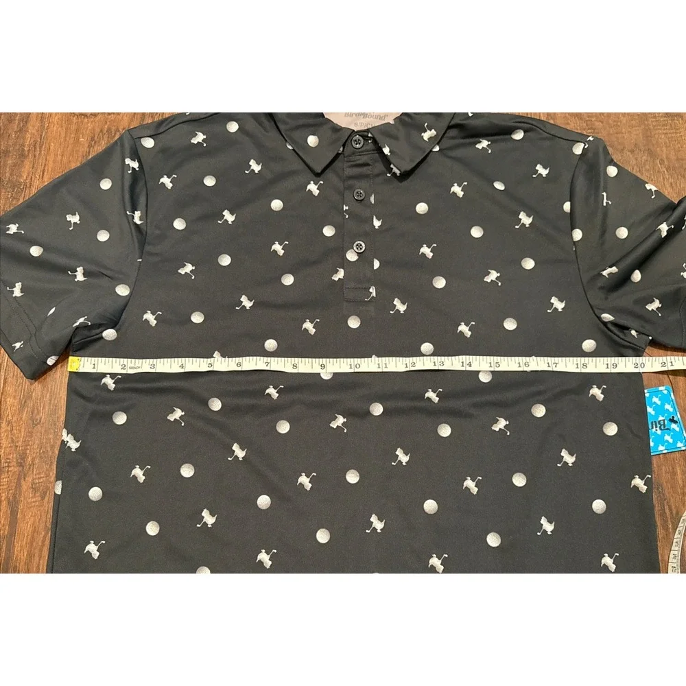 Birdie Bound Mens Golf Polo Shirt‎ Black White Player Print Performance Size S